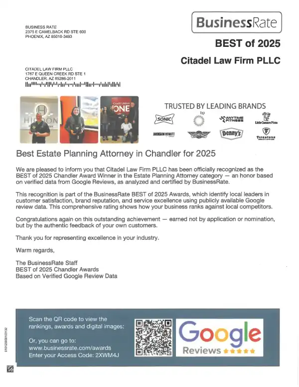 Citadel Law Firm PLLC - Best Estate Planning Attorney in Chandler for 2025 - Business Rate