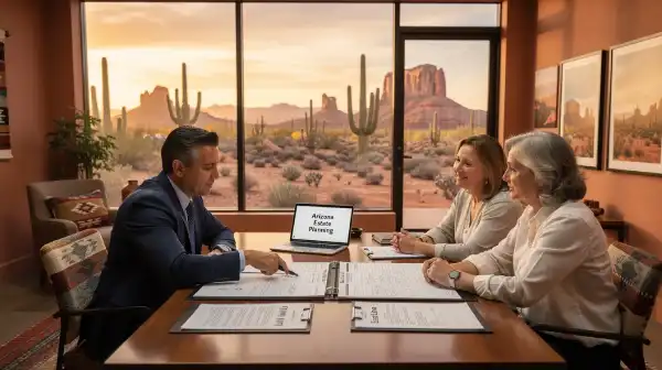 An experienced estate planning attorney in a desert landscape typical of Arizona