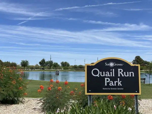Quail Run Park with lake in the background - Sun Groves in Chandler