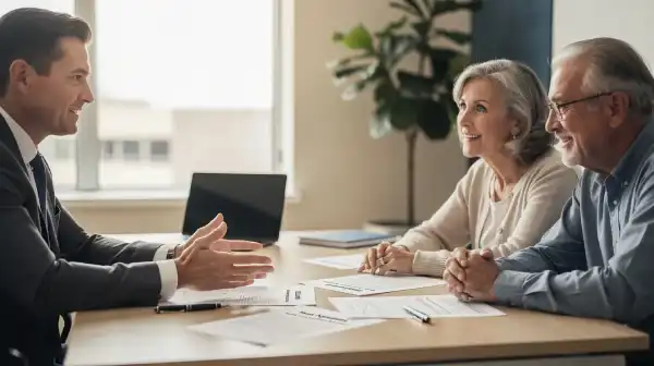 Middle Age couple talking to their Estate Planning Attorney