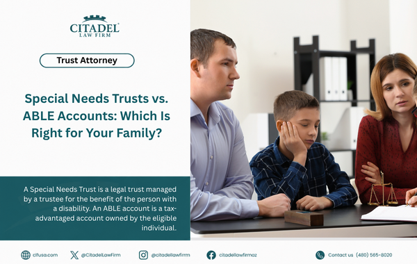 A Special Needs Trust is a legal trust managed by a trustee for the benefit of the person with a disability. An ABLE account is a tax-advantaged account owned by the eligible individual.