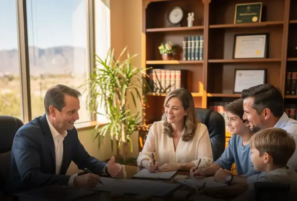 Family consulting with a Gilbert estate planning attorney about protecting their minor children and special
