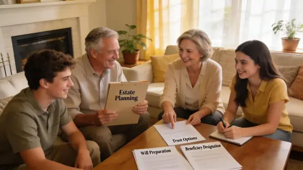Family discussing estate planning options in a cozy home environment in Gilbert, AZ