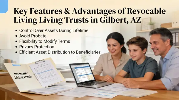 Family reviewing the key features and advantages of revocable living trusts in Gilbert, AZ