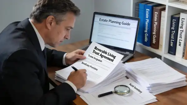 Professional reviewing estate planning documents with a focus on living trusts