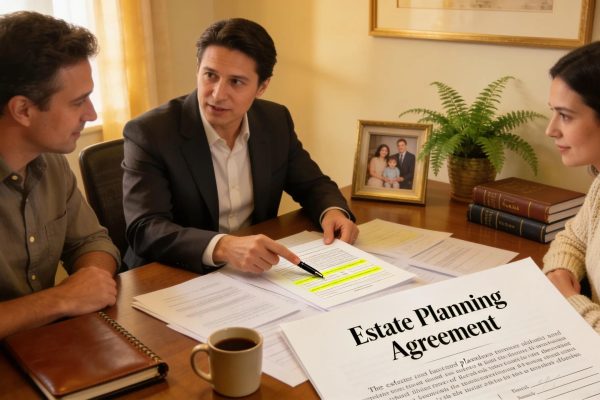 Estate planning attorney guiding a couple through legal documents in Gilbert AZ