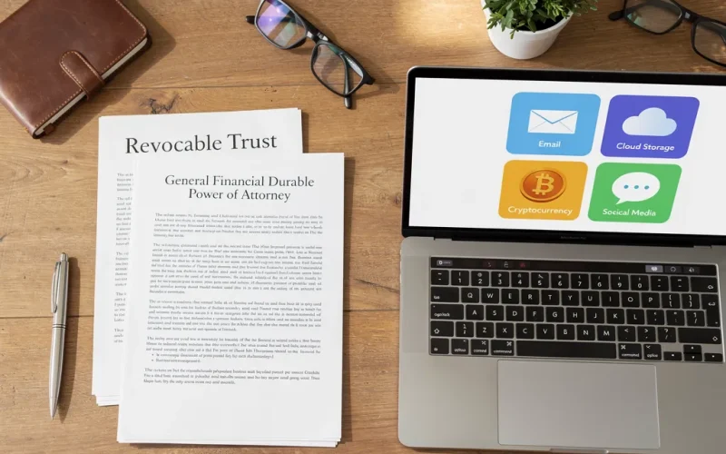 Revocable trust and financial power of attorney documents granting digital asset access